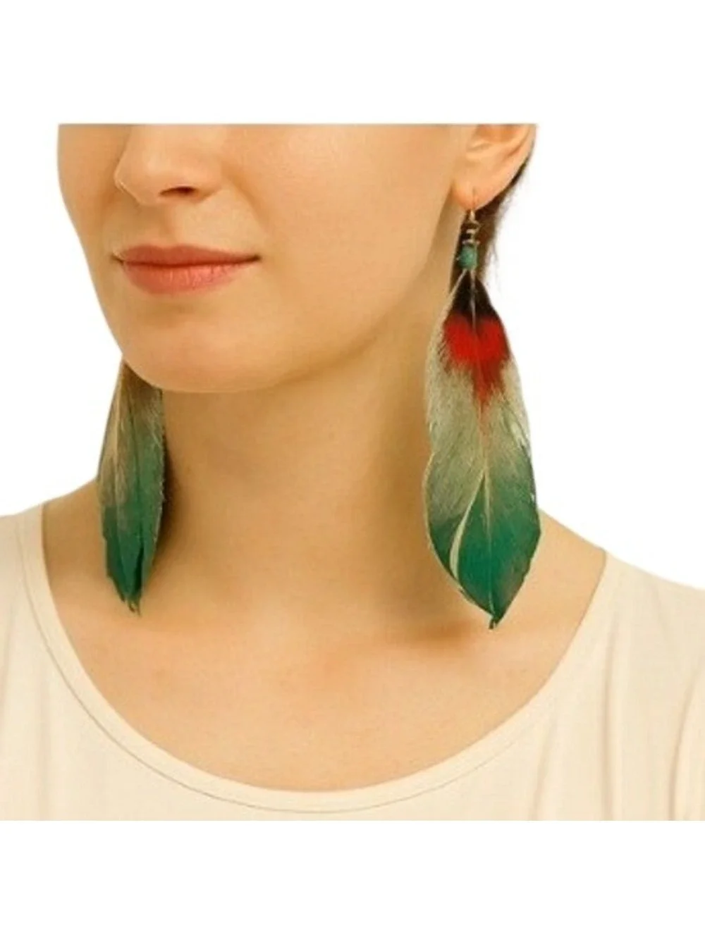 Silk Jewelry Women's Feather Earrings Green Blue Dangle Bohemian Tribal Boho